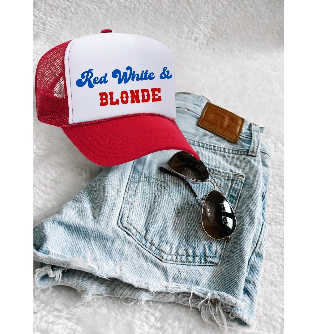 Red, White & Blonde Trucker Hat